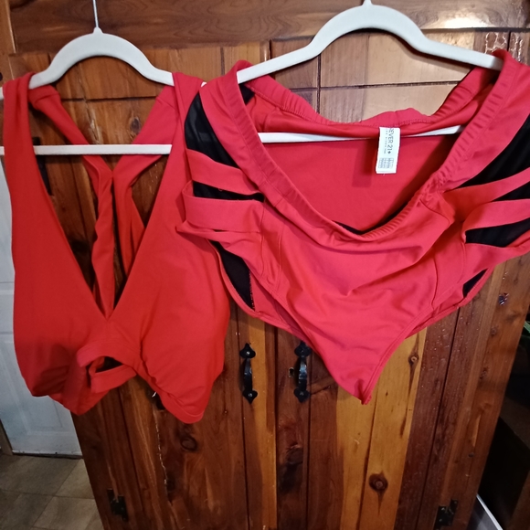 3xl red high cut 2 piece red bathing suit only washed  forever21 - Picture 3 of 7